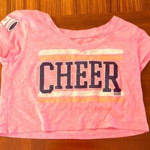 Pink kids crop top with letters, “Cheer”